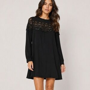 IJOAH Black Crochet Lace Shift Dress Gothic Witchy Victorian Romantic Mini Large